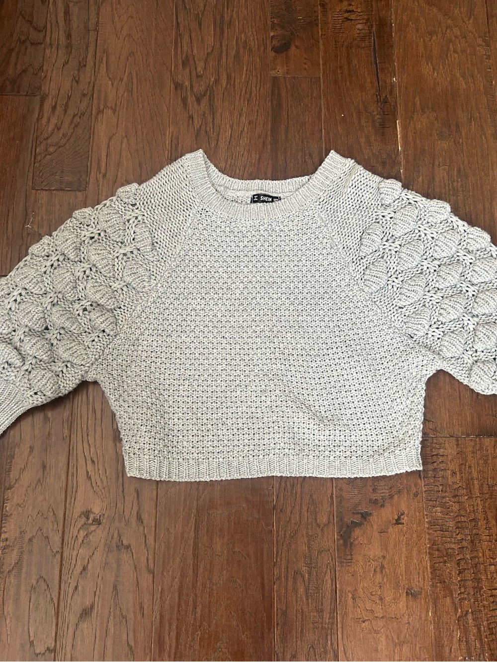 SHEIN Light Gray Bubble-Sleeve Crewneck Sweater